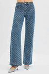 💕 RISEN High Rise Wide Leg Bow Embroidered Jeans - Fashionable and Comfortable High Rise Wide Leg Jeans 💕 thumbnail