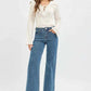 RISEN High Rise Wide Leg Bow Embroidered Jeans - Fashionable and Comfortable High Rise Wide Leg Jeans - MegaSuperStar