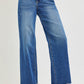 RISEN High Rise Wide Leg Jeans With Cuffed Hem - MegaSuperStar