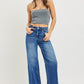 RISEN High Rise Wide Leg Jeans With Cuffed Hem - MegaSuperStar