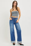 RISEN High Rise Wide Leg Jeans With Cuffed Hem thumbnail