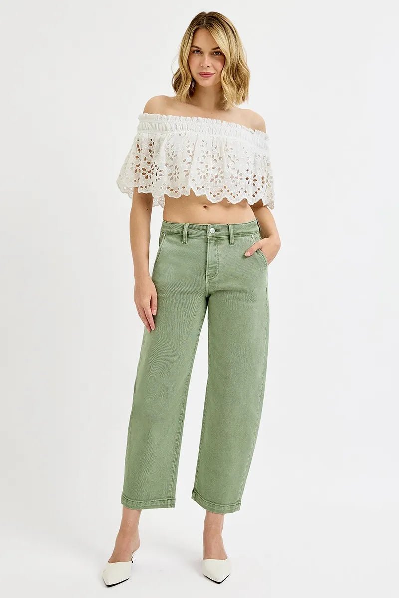 RISEN Plus Size Tummy Control Jeans - High Rise Crop Barrel Style for Ultimate Comfort - MegaSuperStar