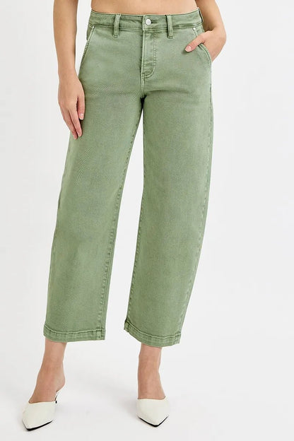 RISEN Plus Size Tummy Control Jeans - High Rise Crop Barrel Style for Ultimate Comfort - MegaSuperStar