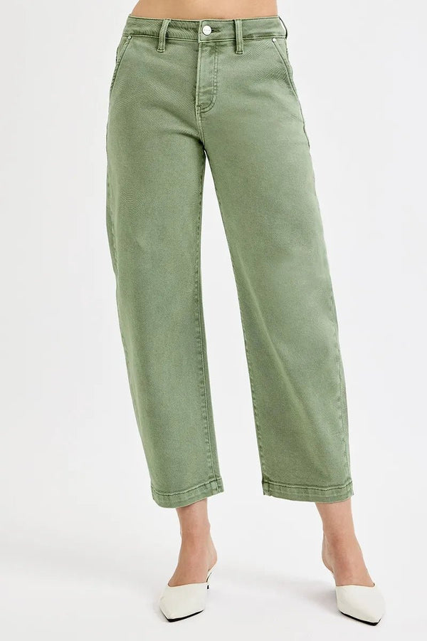 RISEN Plus Size Tummy Control Jeans - High Rise Crop Barrel Style for Ultimate Comfort