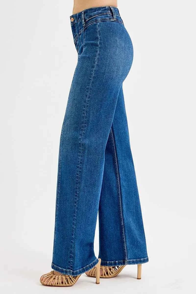 RISEN Seam Detail Wide Leg Jeans - Stylish Risen Wide Leg Jeans for Every Occasion - MegaSuperStar
