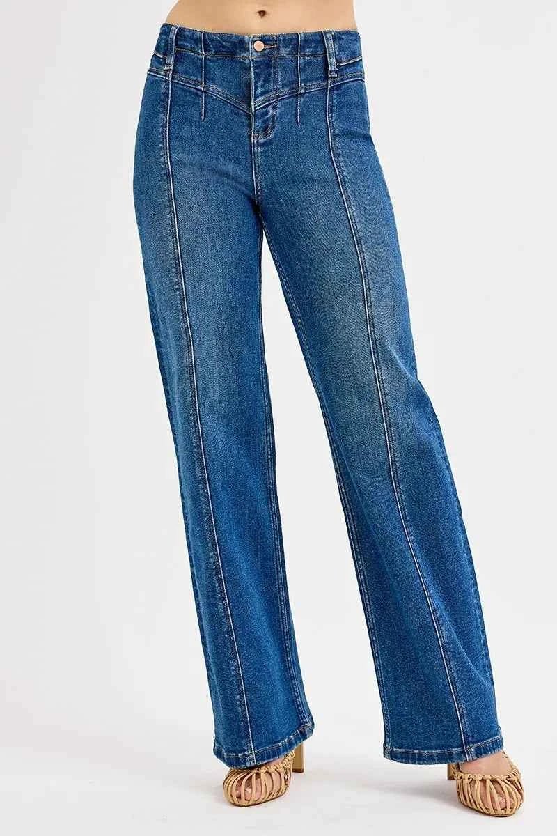 RISEN Seam Detail Wide Leg Jeans - Stylish Risen Wide Leg Jeans for Every Occasion - MegaSuperStar