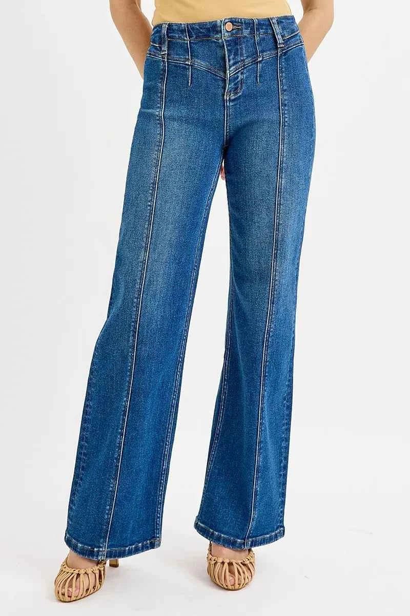 RISEN Seam Detail Wide Leg Jeans - Stylish Risen Wide Leg Jeans for Every Occasion - MegaSuperStar