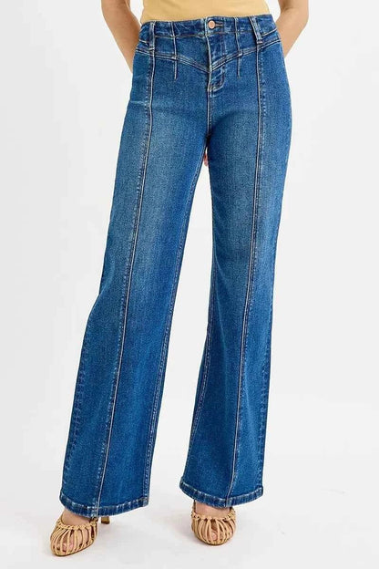 RISEN Seam Detail Wide Leg Jeans - Stylish Risen Wide Leg Jeans for Every Occasion - MegaSuperStar