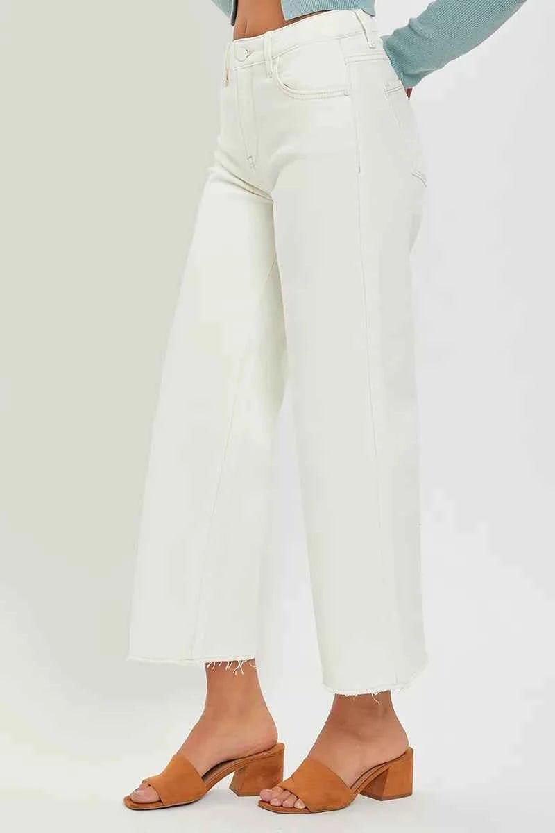 RISEN Tummy Control Wide Jeans - High Rise Crop Fit - MegaSuperStar
