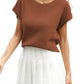 Round Neck Waffle Knit Top - MegaSuperStar