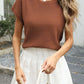 Round Neck Waffle Knit Top - MegaSuperStar