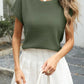 Round Neck Waffle Knit Top - MegaSuperStar