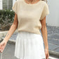 Round Neck Waffle Knit Top - MegaSuperStar