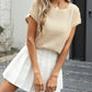 Round Neck Waffle Knit Top - MegaSuperStar