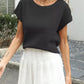 Round Neck Waffle Knit Top - MegaSuperStar
