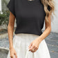 Round Neck Waffle Knit Top - MegaSuperStar