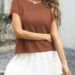 Round Neck Waffle Knit Top - MegaSuperStar