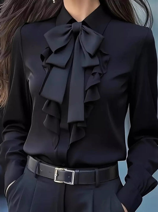 Ruffled Tie Front Blouse for Chic Style and Comfort - MegaSuperStar