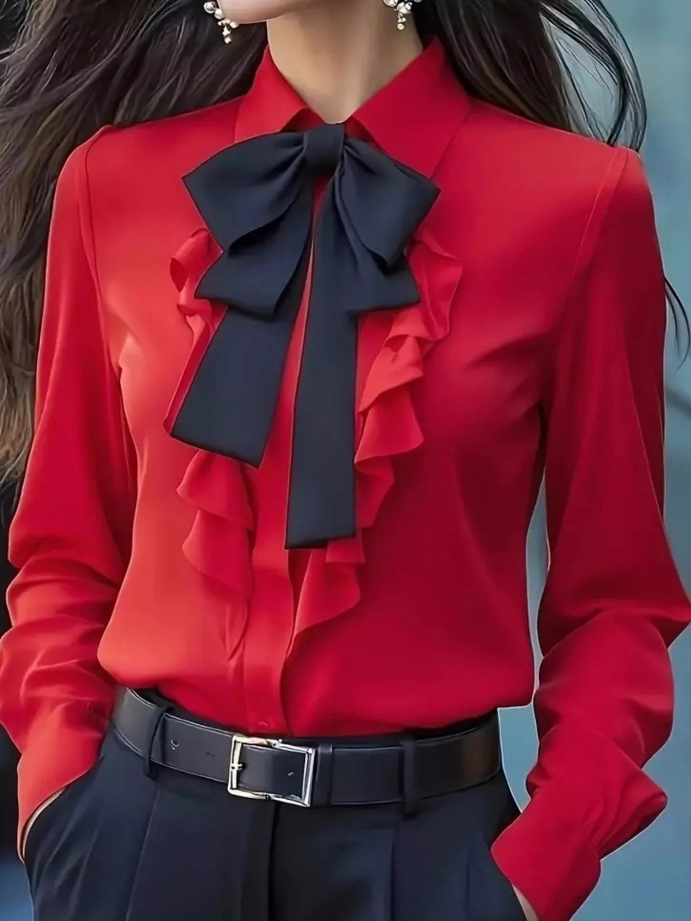 Ruffled Tie Front Blouse for Chic Style and Comfort - MegaSuperStar