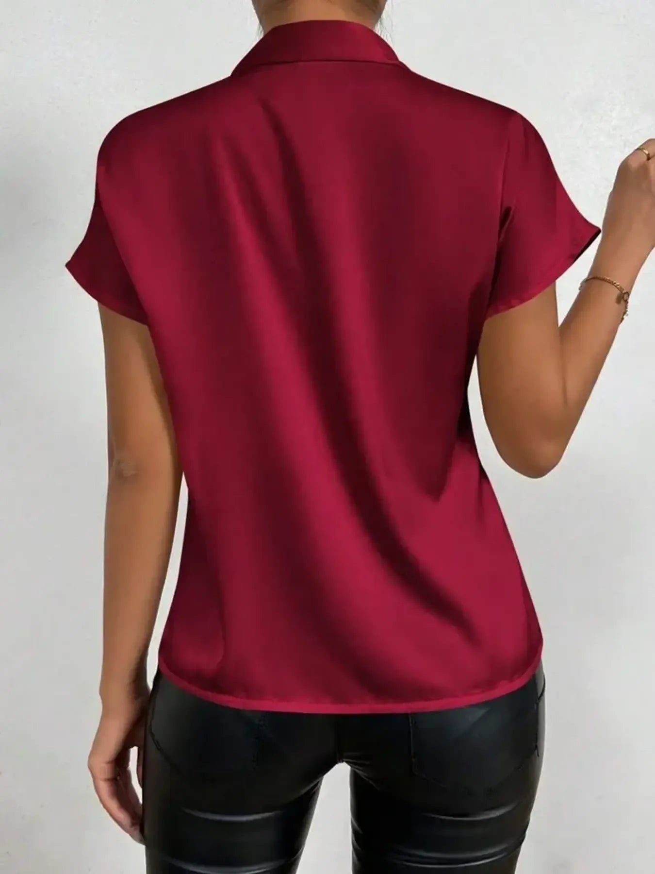 Satin Bow Tie Neck Blouse - MegaSuperStar