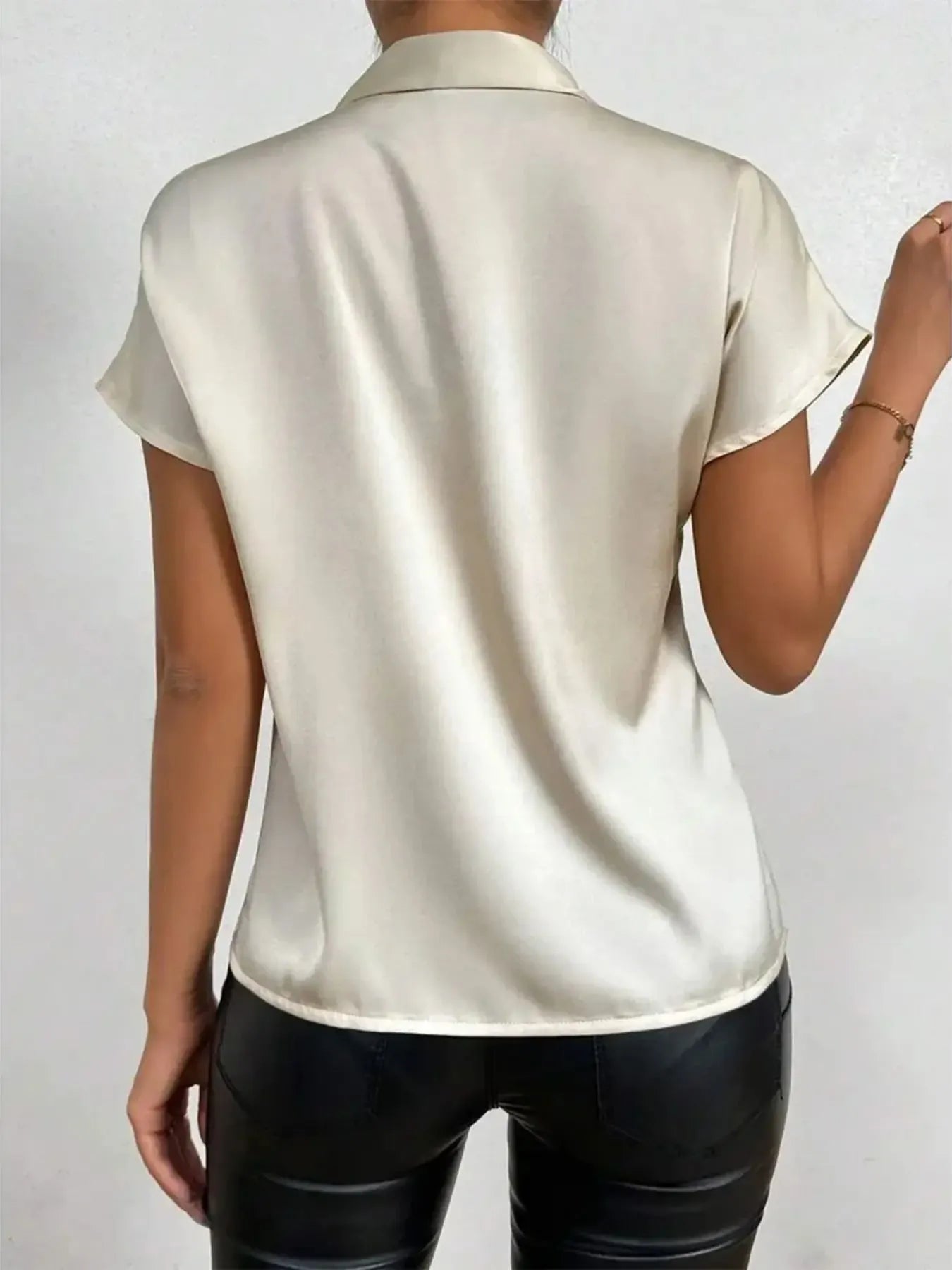 Satin Bow Tie Neck Blouse - MegaSuperStar