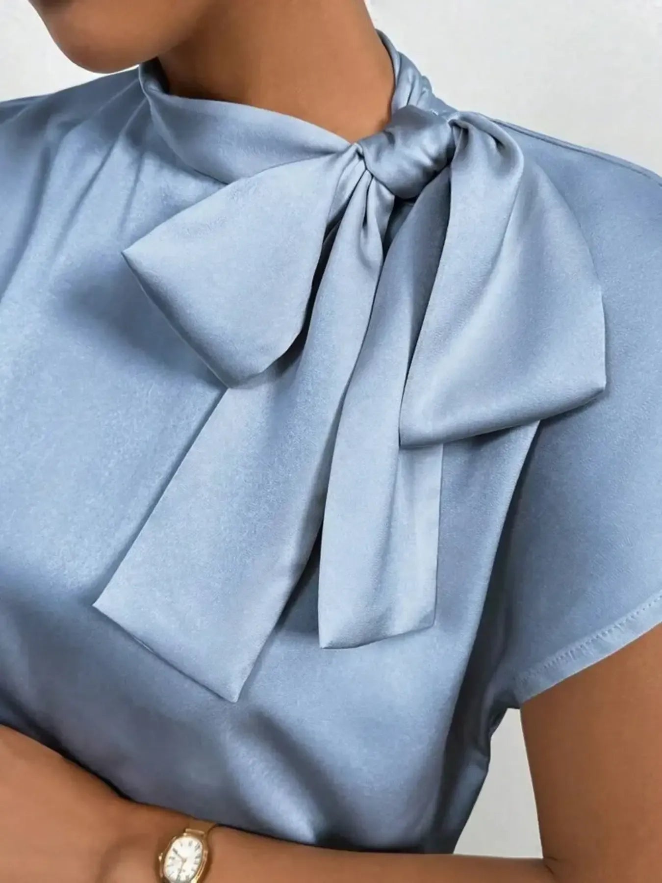 Satin Bow Tie Neck Blouse - MegaSuperStar