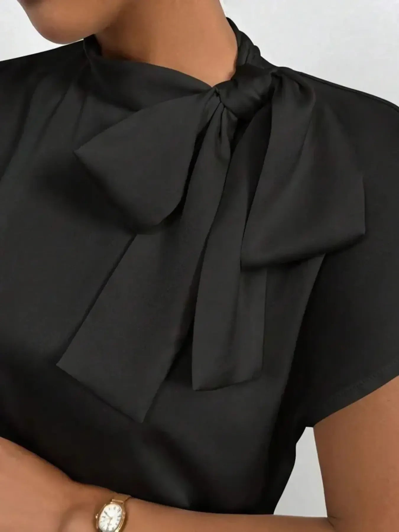 Satin Bow Tie Neck Blouse - MegaSuperStar