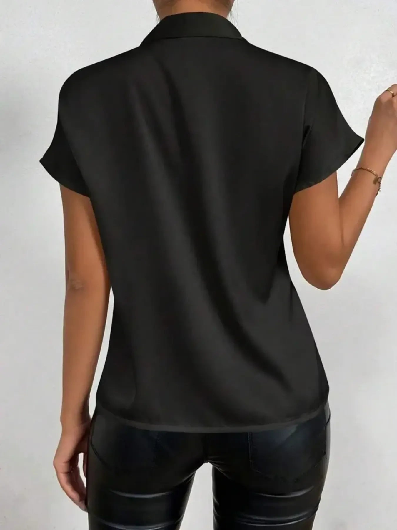 Satin Bow Tie Neck Blouse - MegaSuperStar