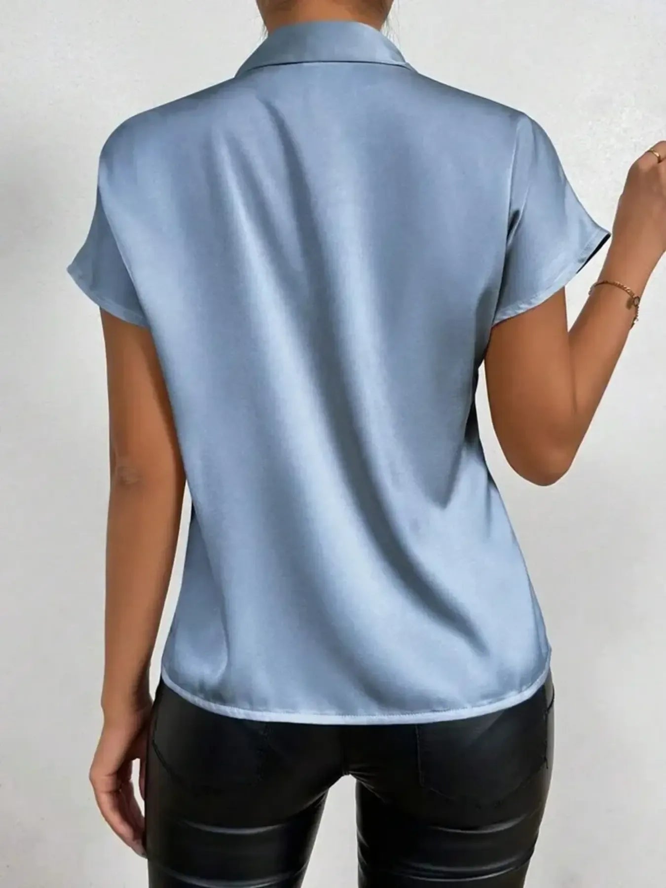 Satin Bow Tie Neck Blouse - MegaSuperStar