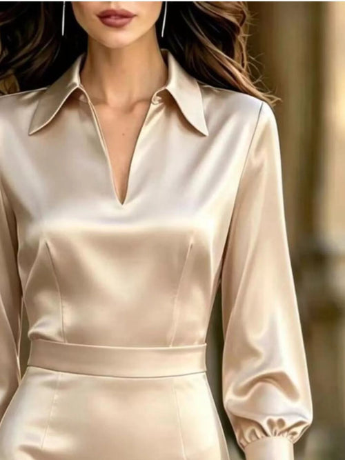 Customer styling Satin Lantern Sleeve Midi Dress