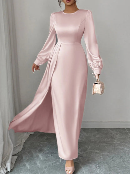 Satin Long Sleeve Maxi Dress - MegaSuperStar