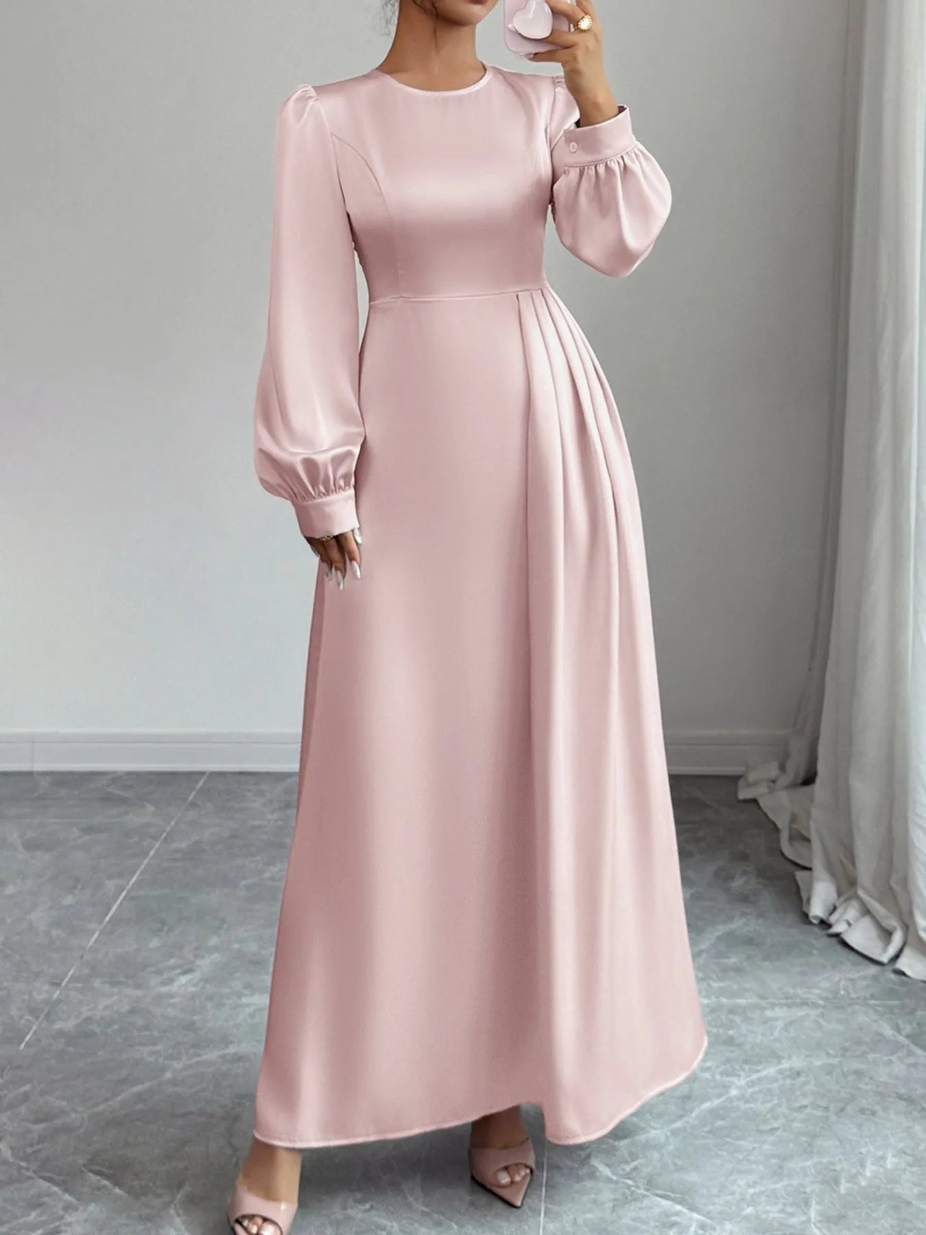 Satin Long Sleeve Maxi Dress - MegaSuperStar