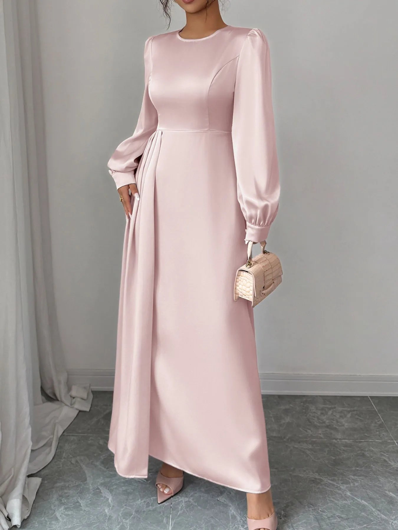Satin Long Sleeve Maxi Dress - MegaSuperStar
