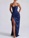 Satin Ruched High-Slit Maxi Dress thumbnail