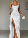 Satin Ruched High-Slit Maxi Dress thumbnail