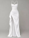Satin Ruched High-Slit Maxi Dress thumbnail
