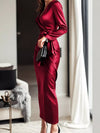 Satin Surplice Long Sleeve Dress thumbnail