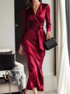 Satin Surplice Long Sleeve Dress thumbnail