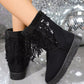 Sequin Fringe Suede Winter Boots - MegaSuperStar