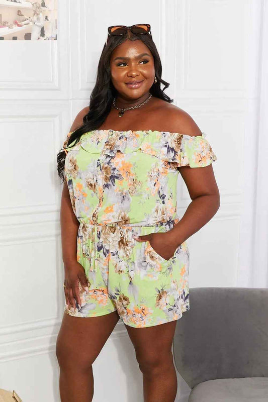 Sew In Love Floral Off - Shoulder Romper - Full Size Pure Delight - MegaSuperStar