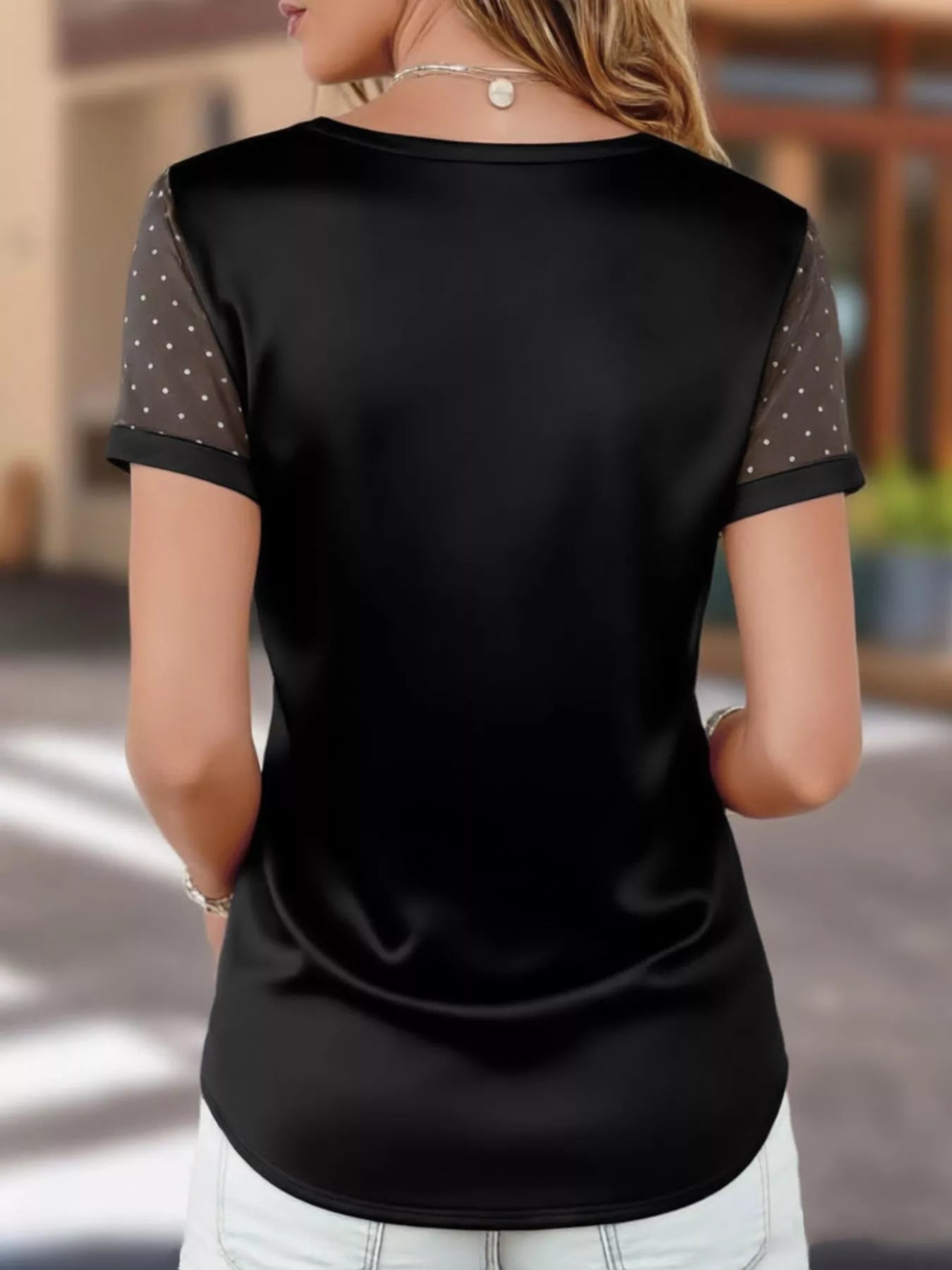 Sheer Sleeve V - Neck Top - MegaSuperStar