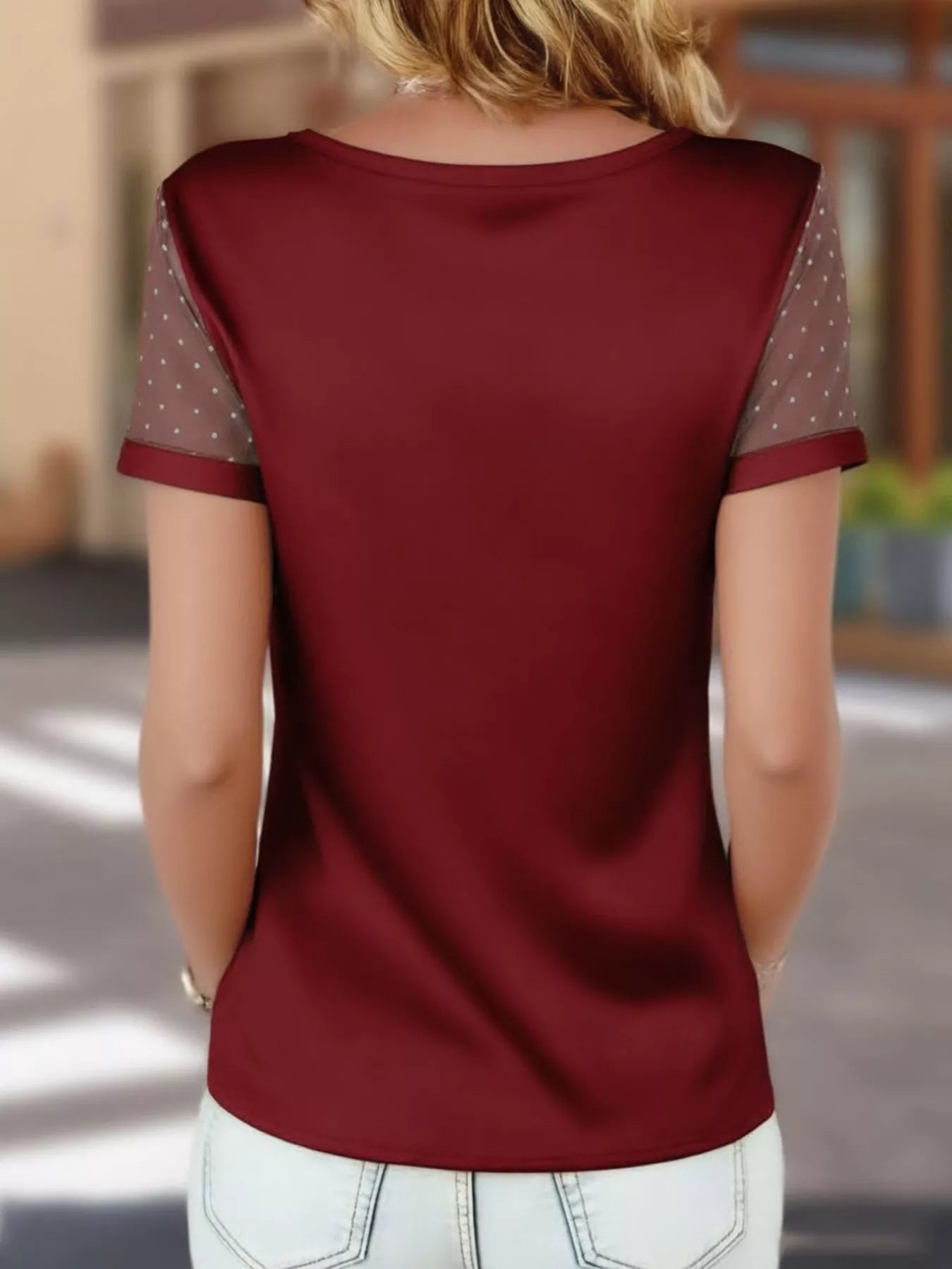Sheer Sleeve V - Neck Top - MegaSuperStar