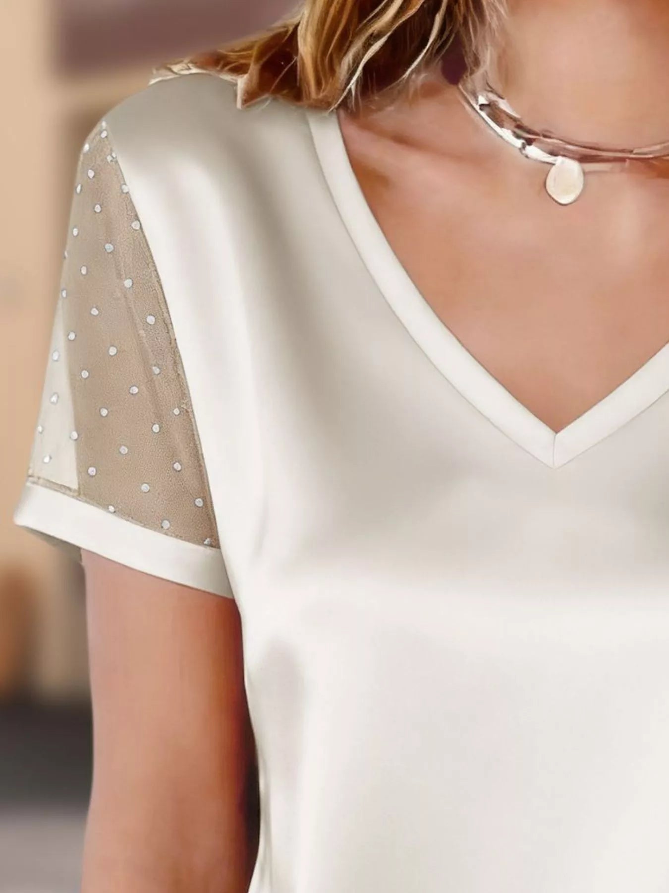 Sheer Sleeve V - Neck Top - MegaSuperStar