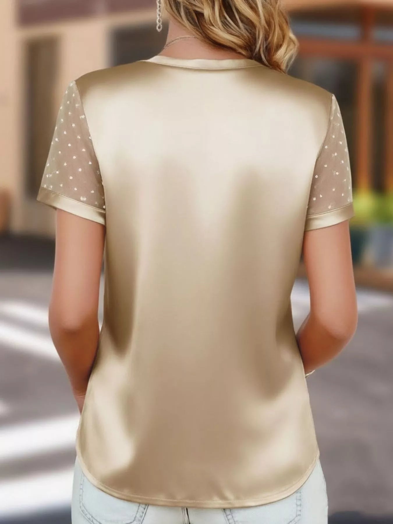 Sheer Sleeve V - Neck Top - MegaSuperStar