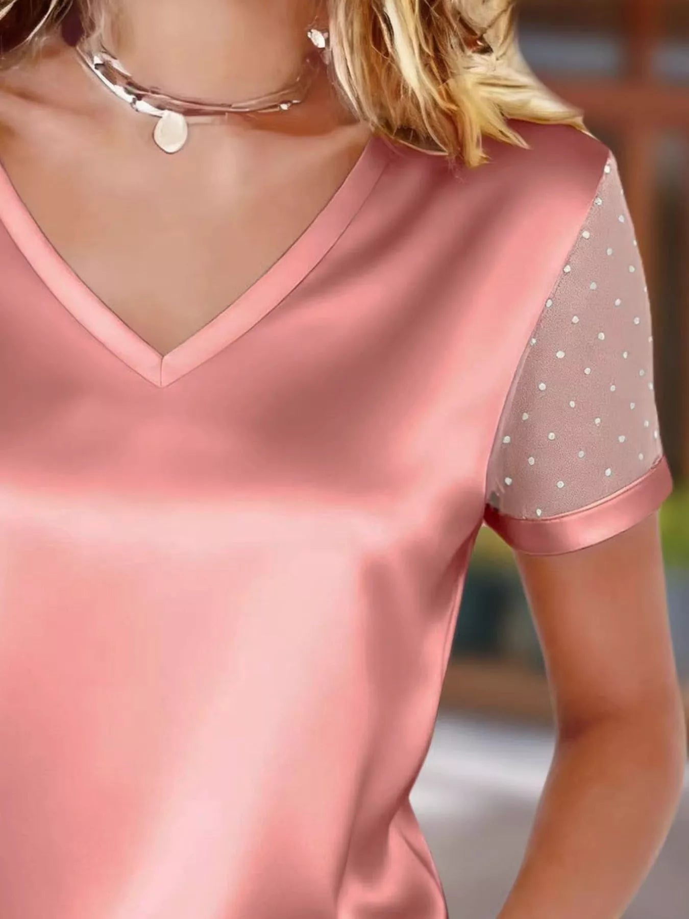 Sheer Sleeve V - Neck Top - MegaSuperStar