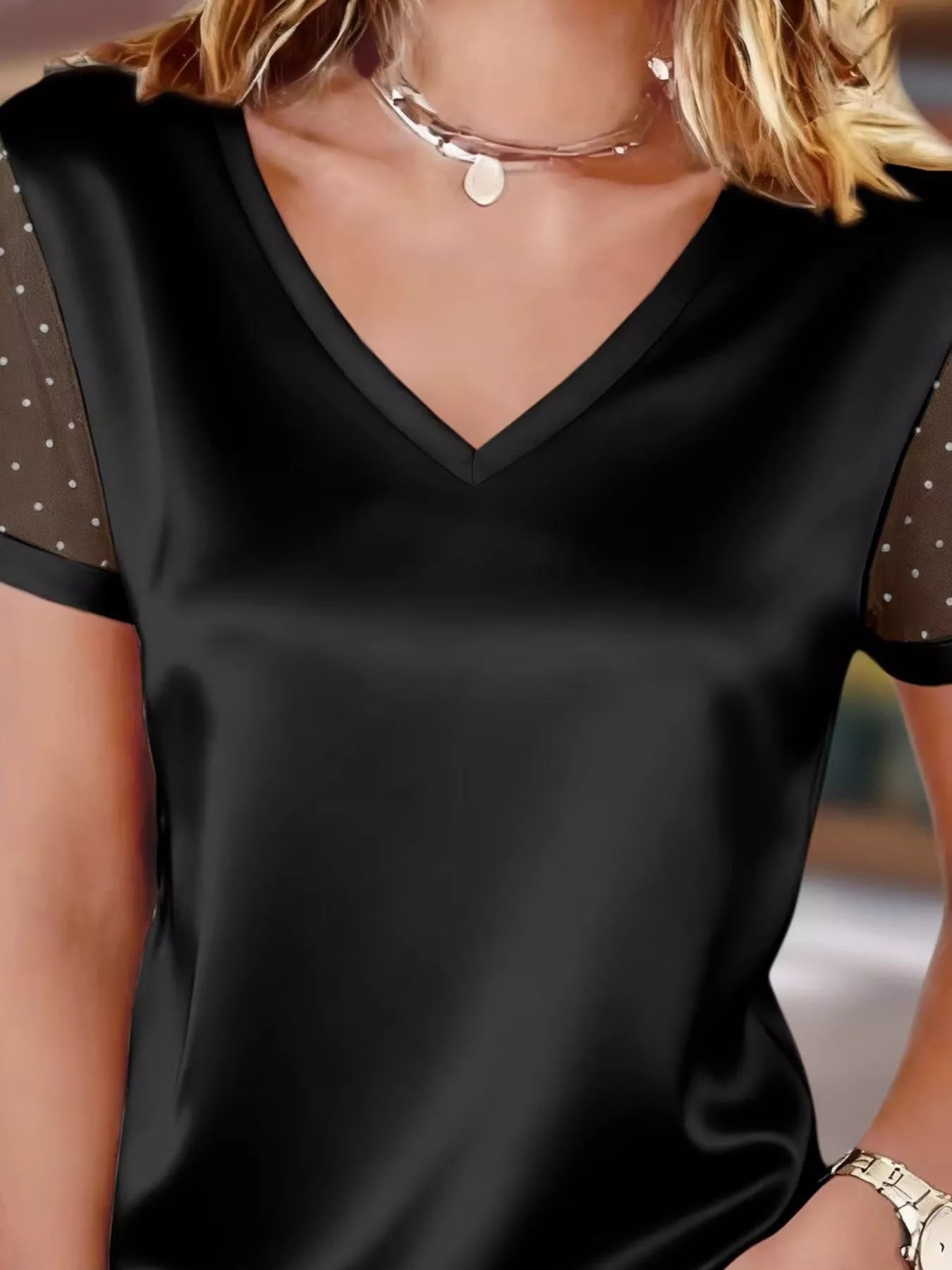 Sheer Sleeve V - Neck Top - MegaSuperStar