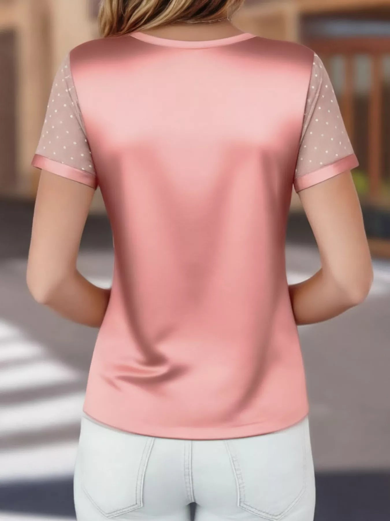 Sheer Sleeve V - Neck Top - MegaSuperStar
