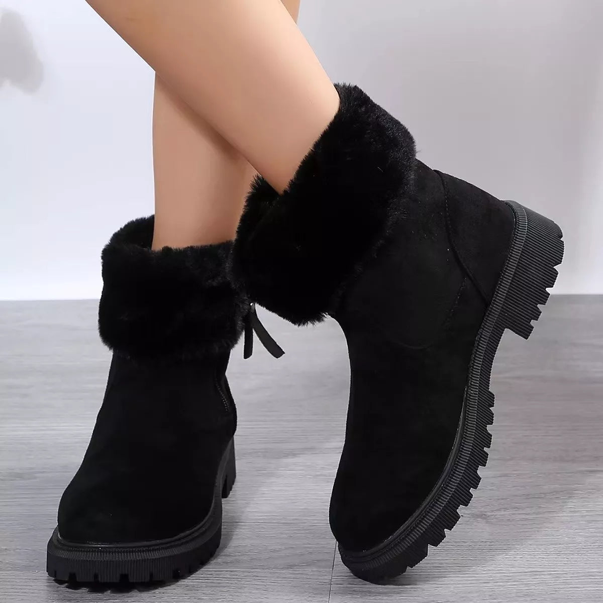 Side Zipper Fuzzy Boots - MegaSuperStar