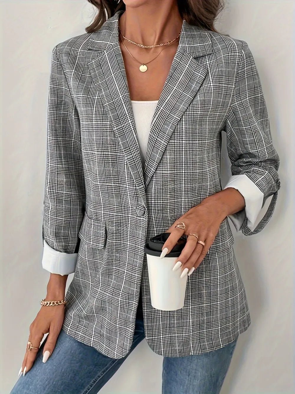 💕 Single - Breasted Plaid Blazer - Sleek Sophistication 💕 - MegaSuperStar