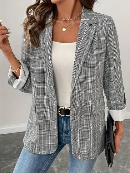 💕 Single - Breasted Plaid Blazer - Sleek Sophistication 💕 - MegaSuperStar